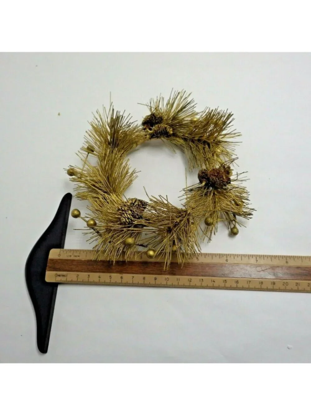 Candle Ring Gold Pine cone Needles Vintage